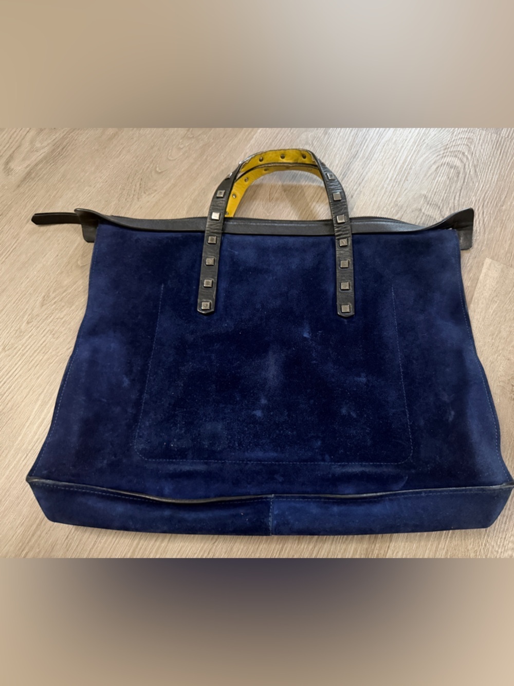 Jimmy Choo Blue Suede Tote with Black Studded Handles - Picture 4 of 10